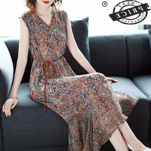 Silk Dress Real Women Party Maxi Summer Dress Print Floral Dresses Vintage Vestidos Slim Clothes Vestidos Mujer 2021 a2a1