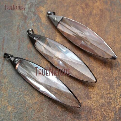 10Pcs Glass Crystal Pendant Gunmetal Plated Faceted Marquise Pendant 85x21mm PM13689