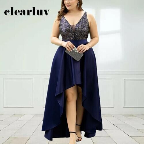 Patchwork Evening Dress DR1565 Spaghetti Strap Sexy Party Dresses For Women High Low Length Robe De Soiree Sequin Elegant Gowns