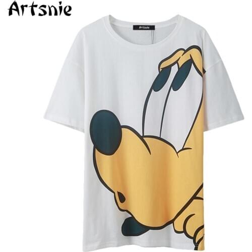 Artsnie disney cartoon print t shirt women summer o neck short sleeve oversized tops vintage casual white ladies t shirts mujer