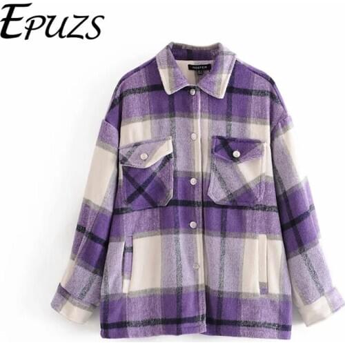 Vintage green thick shirt jackets womens winter coat loose plaid coat 2020 winter plus size jackets casual chic outwear