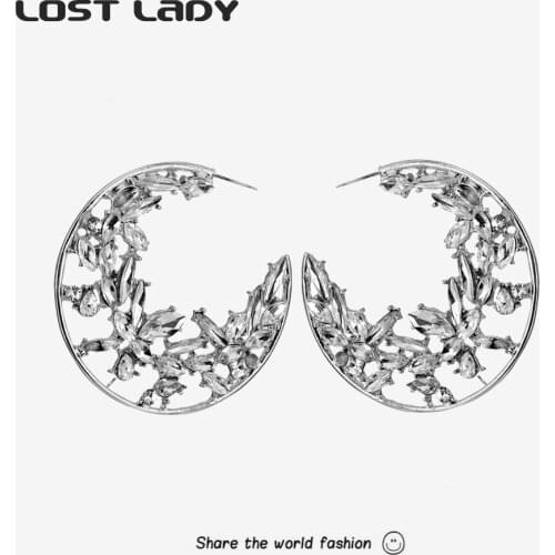 Lost Lady Luxury Big Rhinestones Hoop Earrings Exaggerated Bling Earings For Women Fashion Wedding Jewelry Accessories
