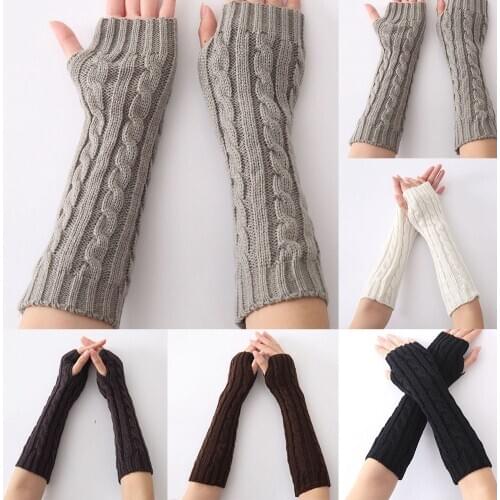 Women Hand Warmer New Gloves Mittens Accessories Winter Warmer Wrist Arm Knitted Long Fingerless Gloves Femme 5Colors