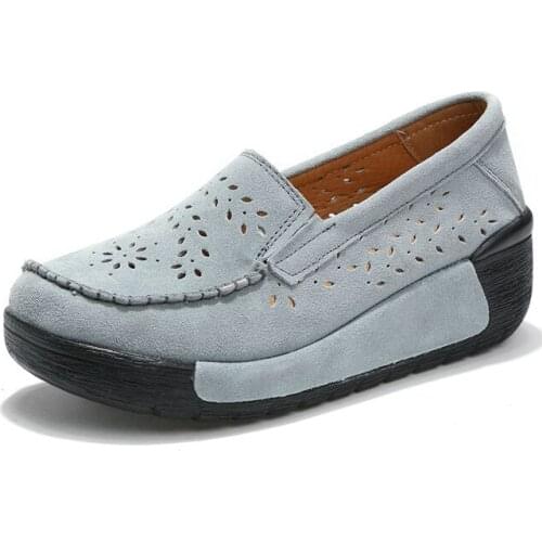 2020 Autumn Women Flats Shoes Women Leather Suede Platform Sneakers Shoes Cut Outs Slip On Flats Shoes Creepers