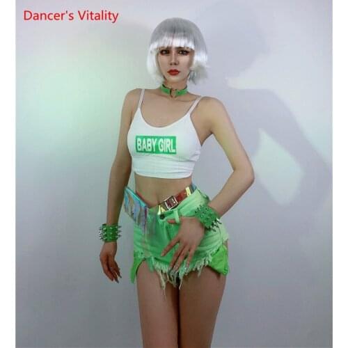 Nightclub Bar Ds Costume Female Suit Trendy European and American Group B Sexy Fluorescent Green Cute Gogo Lead Dancer Costumes