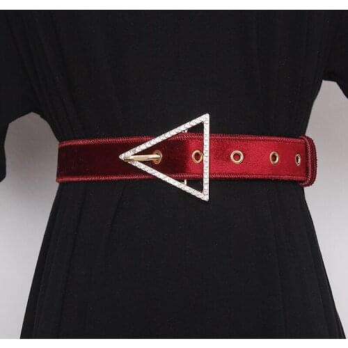 Womens runway fashion velvet PU leather Cummerbunds female Dress Corsets Waistband Belts decoration narrow belt TB1451