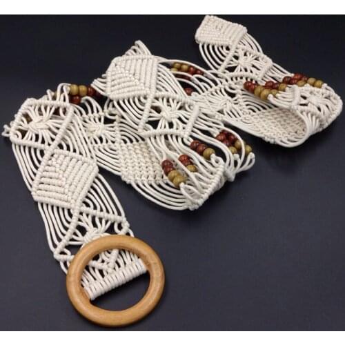 Bohemian Women Wide Belt Crochet Woven Cummerbunds Female Waistband Trendy Vintage Casual Ladies Summer Dress Pants Belt