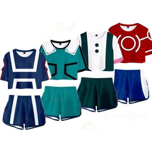 Academia Cosplay Shirt Shorts Suits Womens Sets Midoriya Izuku Sexy Exposed Crop Top T Shirt Tees Outfit Girls Costume