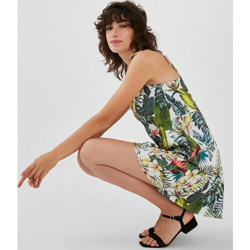 Square Collar Rope Strap Floral Womens Mini Dress Thin Unlined Summer Street Beach Style