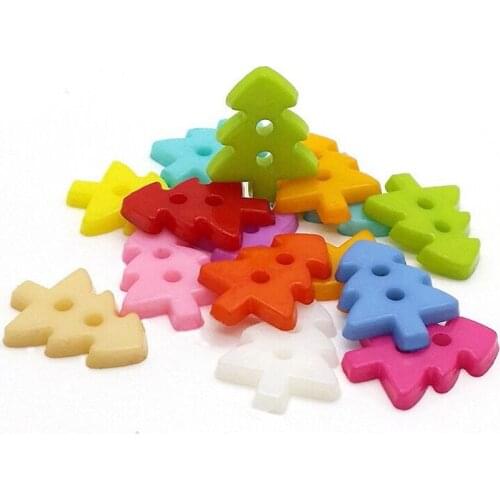 100Pcs 17*13mm 2 Holes Tree Mixed Resin Buttons Decorative Sewing Buttons Scrapbooking Crafts Sewing Accessories for Children