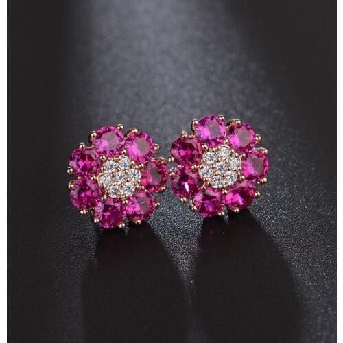11.11 Sale New Red Cubic Zirconia Flower Shape Anti Allergic Jewlery Accessorise Gift Rose Gold Color Plated 2020 Women Earrings