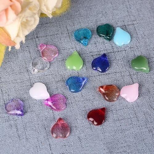 200pcs/bag Heart Shape Coloured Glaze Beads, 12*15 MM Lampwork Crystal Jewel Pendant Charms DIY Necklace Bracelet Jewelry Making