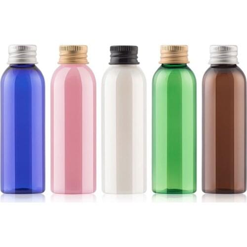 48pcs 60ml Aluminum Cap Screw Top Cover Round Clear Brown Bottles Containers Refillable PET Plastic Empty Bottle for Skin Care