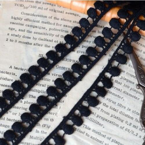 5 Meters/lot Width 1.3cm 100% Cotton Pompom Lace Trim Tassel Ball Black Lace Fabric DIY Material Crafts Sewing Accessories