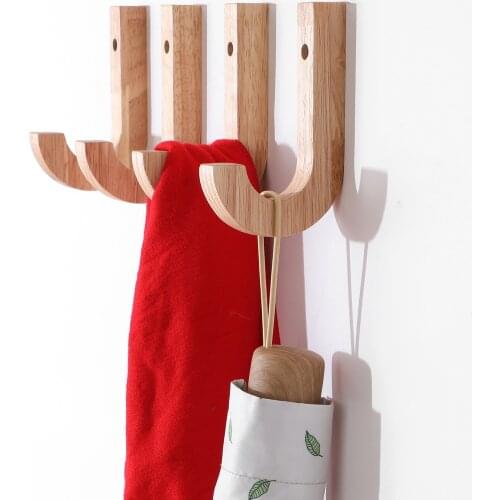 5pcs Wood Clothes Hanger Wall Mounted Coat Hook Decorative Key Holder Hat Scarf Handbag Storage Bathroom Fitting Room Rack