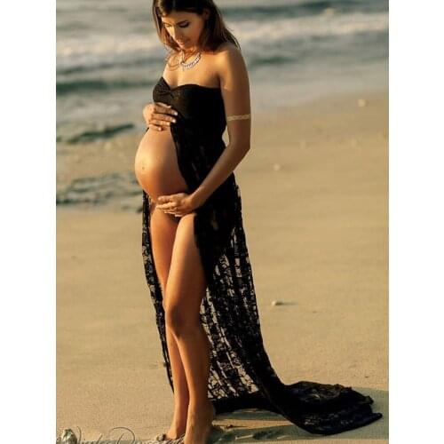 White Black Womens Lace Photography Shoot Dress Pregnant Clothes Trailing One-piece Dress Sleeveless Maternity Clothes Dresses