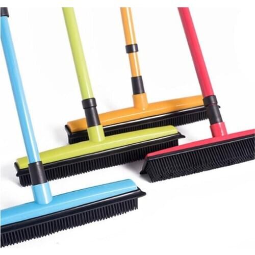 Free Bristle Broom for Pet Cat Dog Hair Carpet Hardwood Windows Clean Long Push Rubber Broom Bristles Sweeper Squeegee Scratch