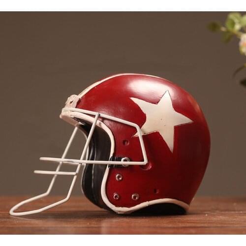 Vintage Retro American Football Baseball Helmet Cap Hat Resin Craft Gift Living Room Ornaments Model Home Decoration Sports Red