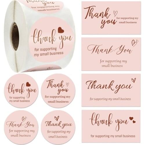 50pcs Bronzing Thank You Greeting Cards for supporting My Small Business 500pcs 1.5'' Sticker Labels for Small Owners