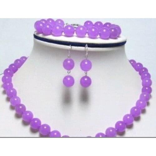 Fast SHIPPING>>@> Fast SHIPPINGgenuine 10mm purple jade necklace bracelet earring set Natural jewelry 30% off