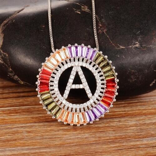Fashion Silver Color Alphabet 26 Letters Pendant Charm Chain Name Necklace Zircon CZ Jewelry Copper Statement Necklace For Women