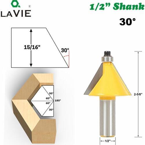 LAVIE 1pc 1/2" 12.7mm 30 Degree Chamfer Bevel Edging Milling Cutter Bevel Knife Woodworking Router Bit for Wood Cutters MC03063