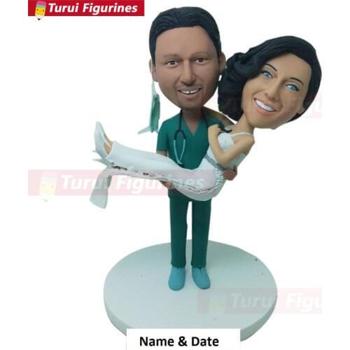 Surgical Nurse Personalized Wedding Cake Topper Doctor Bobble Head Doctor Wedding Cake Topper Groom Holding Bride Surgical Docto