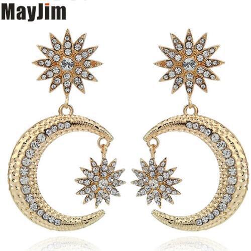 MayJim New 2018Fashion Sun moon personality Alloy Stud Earring crystal metal earrings jewelry