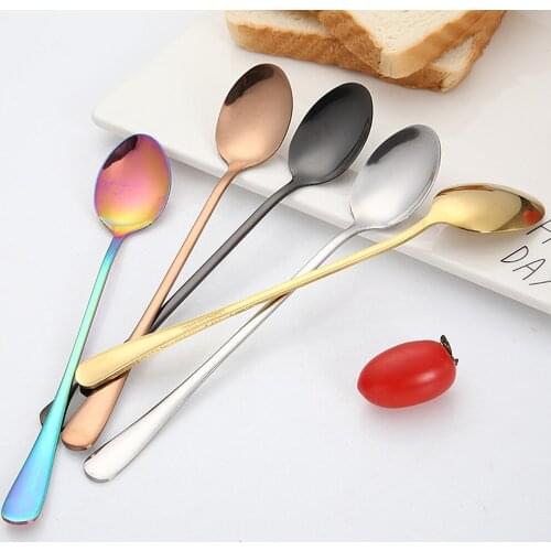 2021 New Vacuum Plating Stainless Steel Coffee Spoon Long Handle Tea Spoons Kitchen Hot Drinking Flatware Drop Shipping