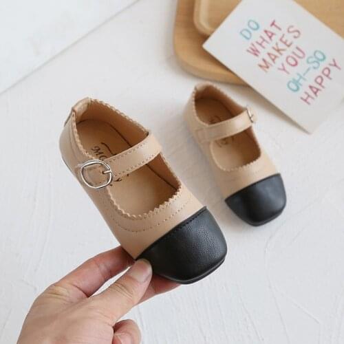 New Girls Leather Shoes 2021 Autumn Children Princess Single Shoes Kids Flat Anti-slip Casual Shoes E942