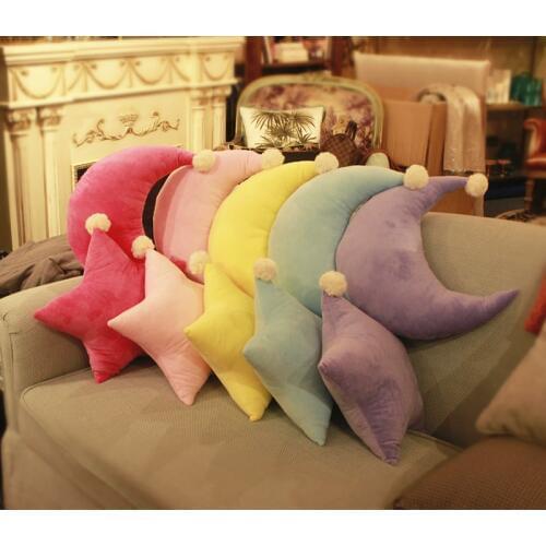 Solid-colored Sky Series Plush Pillow Stuffed Moon, Star Plush Toys Soft Cushion Nice Sofa Pillow Kawaii Christmas Gift for Girl
