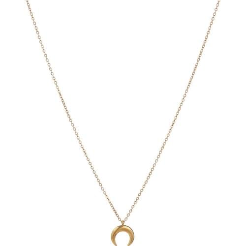 New Fashion Stainless Steel Thin Chain Moon Pendant Necklace For Woman Half Moon Horn Charms Necklace Jewelry