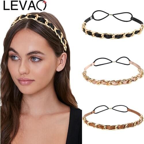 LEVAO Women Girls Summer Cortex Hair Bands Chain Headbands Vintage Elasticity Turban Bandage Bandanas Fashion HairBands