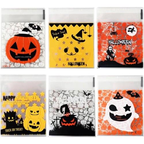 10cm Transparent Plastic Candy Bags Happy Halloween Cookie Gift Packing Bag Biscuits Bread Baking Bag Halloween Party Supplies