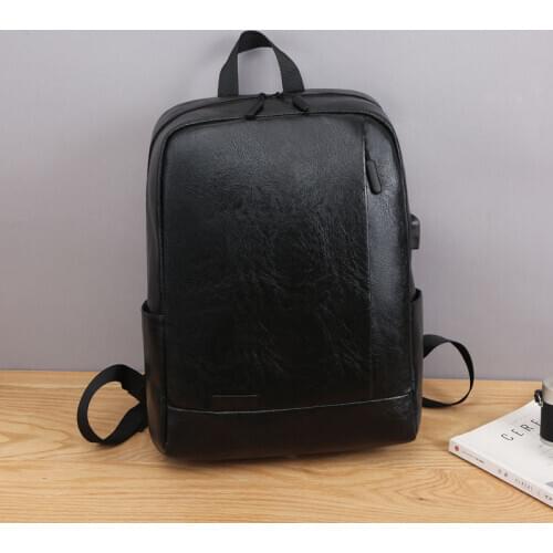 IKE MART Fashion Mens Leather Backpack Women Pu Leather Backpacks Laptop Bag Unisex Black Ultralight Backpack Slim Back Pack