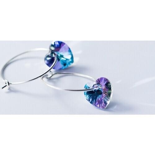 925 Sterling Silver Crystal Heart Bohemia Drop Earrings For Women Fashion Jewelry Gift eh1410
