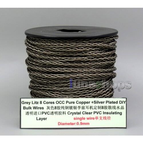 Grey Litz 8 Cores Pure OCC Silver Plated Bulk Wire For Custom DIY Shure Fostex QDC Earphone Headphone Cable LN006141