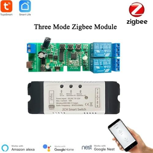 Tuya 5~32V Zigbee Switch Module 2 Channel With RF433 Zigbee Inching / Self-Lock / Interlock Switch APP Control Alexa Compatible