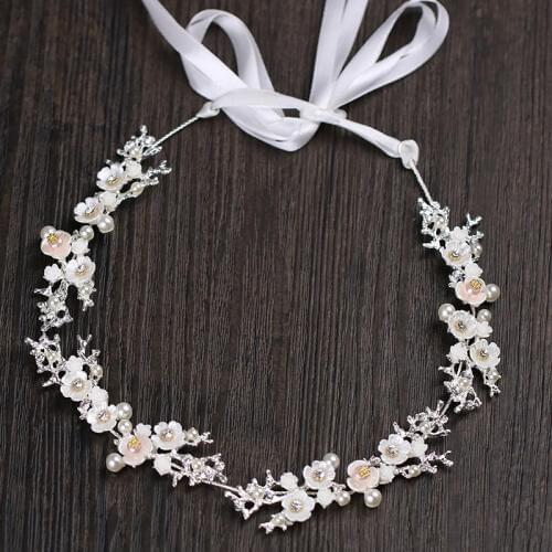 Silver Color Flower Crystal Pearl Bride Headband Wedding Headpieces Hair Jewelry Handmade Women Tiara Bride Hair Accessories