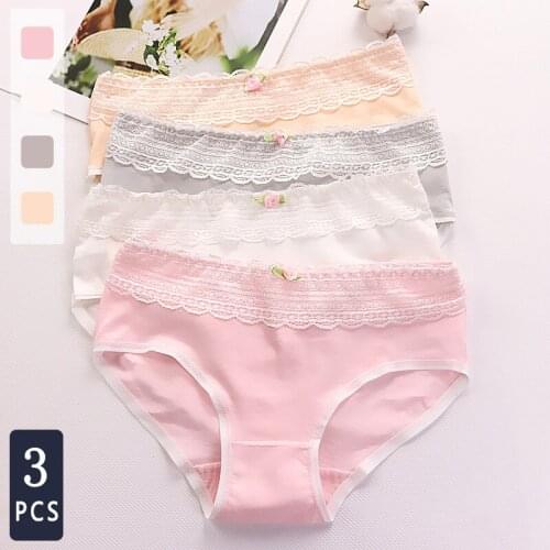 Norns Womens cotton panties with small fresh bow lace lace womens mid-waist candy color panties women