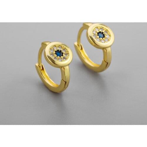 925 Sterling Silver Blue CZ Eyes Hoop Earring for Women Men Gold Round Ear Jewelry Wholesale