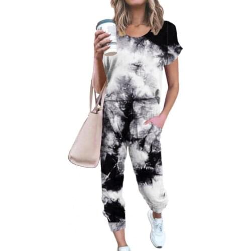 2021 Women Tracksuit Tie Dye Loose Sports Suit Women Short Sleeve T-shirt Drawstring Pant Outfit forSummer Female Trouser Suit