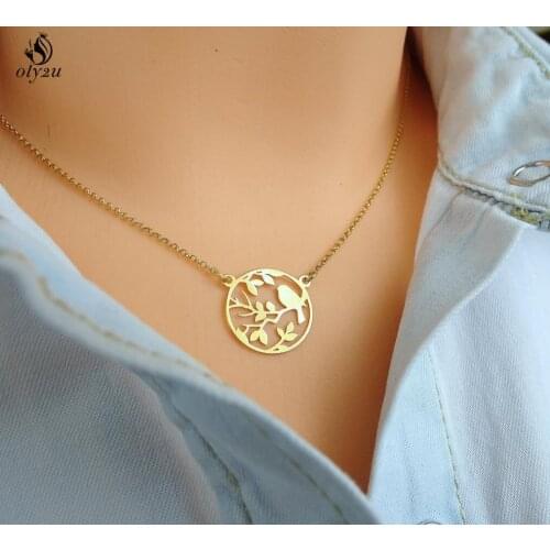 Oly2u Cute Bird on Branch Charms Pendant Necklace collares largos de moda 2018 Choker Fashion Jewelry Colar Masculino