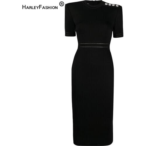 HarleyFashion 2021 Summer Women Short Sleeve Quality Casual Design Sheath Knitting Long Dress