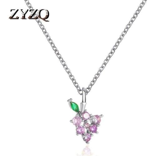 ZYZQ Sweet Crystal Grape Necklace Small Fresh Fruit Pendant Clavicle Chain Valentines Day Gift Jewelry