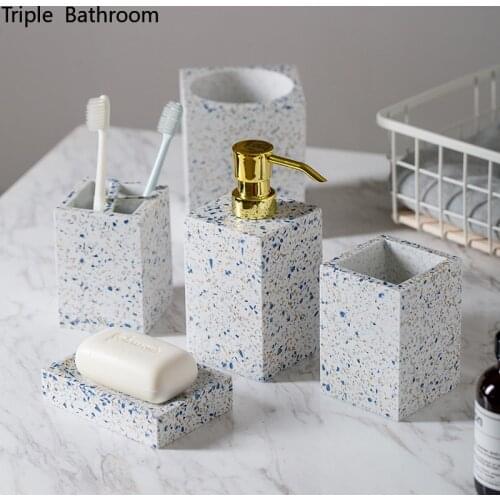 Nordic Bathroom Kit Resin Home Accessories Portable Toothbrush Holder Soap Dish Mouth Cup Liquid Soap Dispenser Toilet Brush