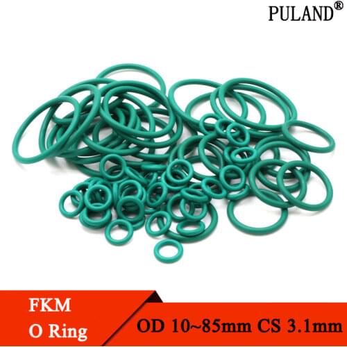 10pcs CS3.1mm OD 10~70mm Green FKM Fluorine Rubber O Ring Sealing Gasket Insulation Oil High Temperature Resistance Green