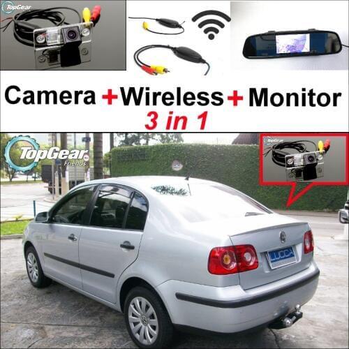 3 in1 Special Rear View Camera + Wireless Receiver + Mirror Monitor Easy DIY Backup Parking System For Volkswagen VW Polo Sedan
