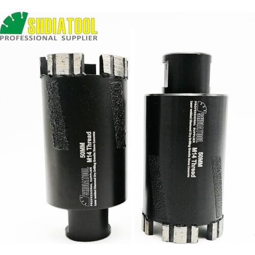 SHDIATOOL 2pcs Laser Welded Diameter 50mm Diamond Dry Drilling Core Bits M14 thread granite marbel hole saw With Side Protection