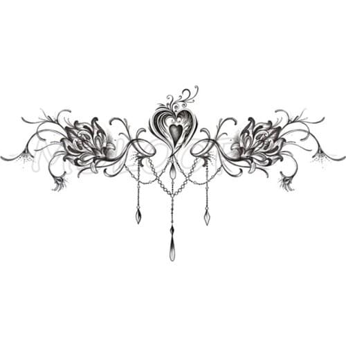 Mandala Diamond Temporary Tattoo Stickers Necklace Flower Chest Back Fake Tatoo Makeup Breast Art for Woman Girl